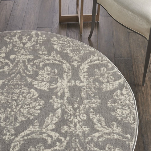 2' X 4' Gray Damask Power Loom Area Rug